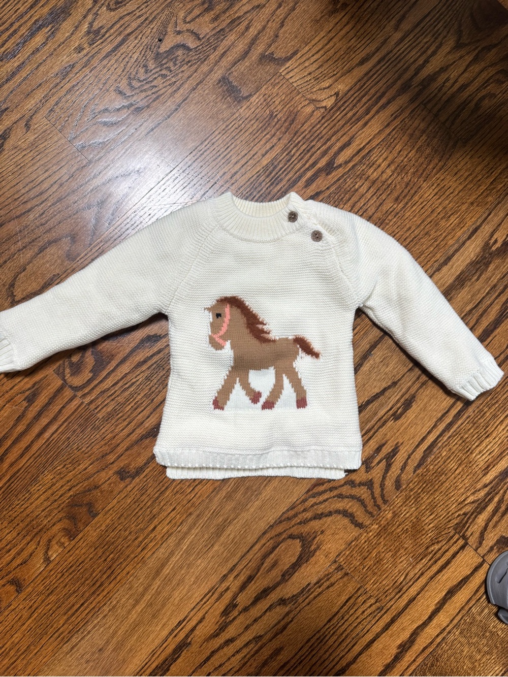 Cream baby Knit Sweater with Horse Motif fleece inside